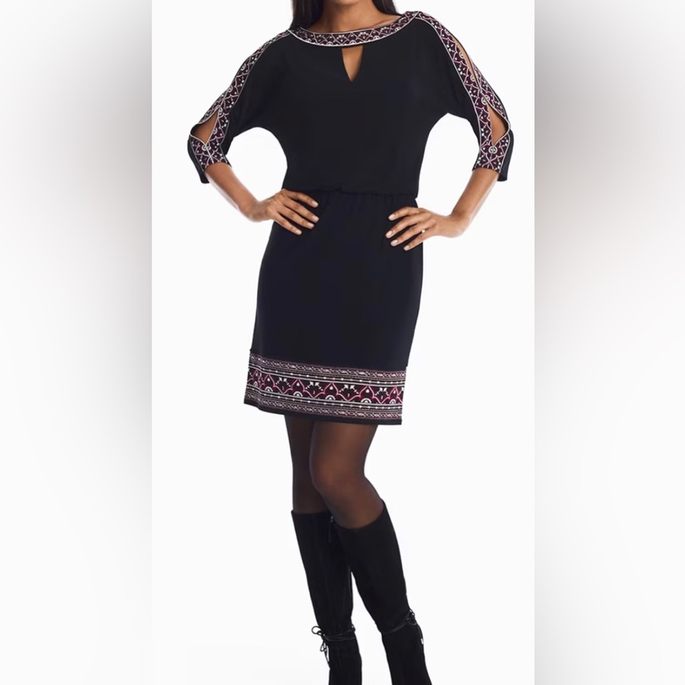 WhiteHouseBlackMarket Black Embroidered Blouson Dress
